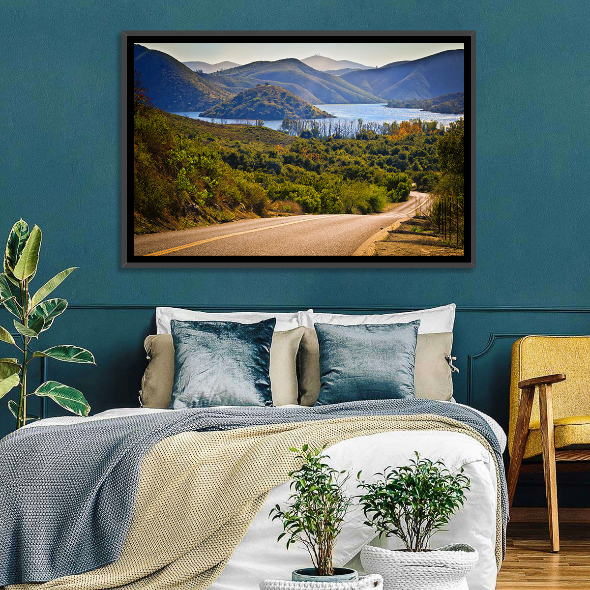 Lake Hodges Roadside Vista Wall Art in a room, landscape