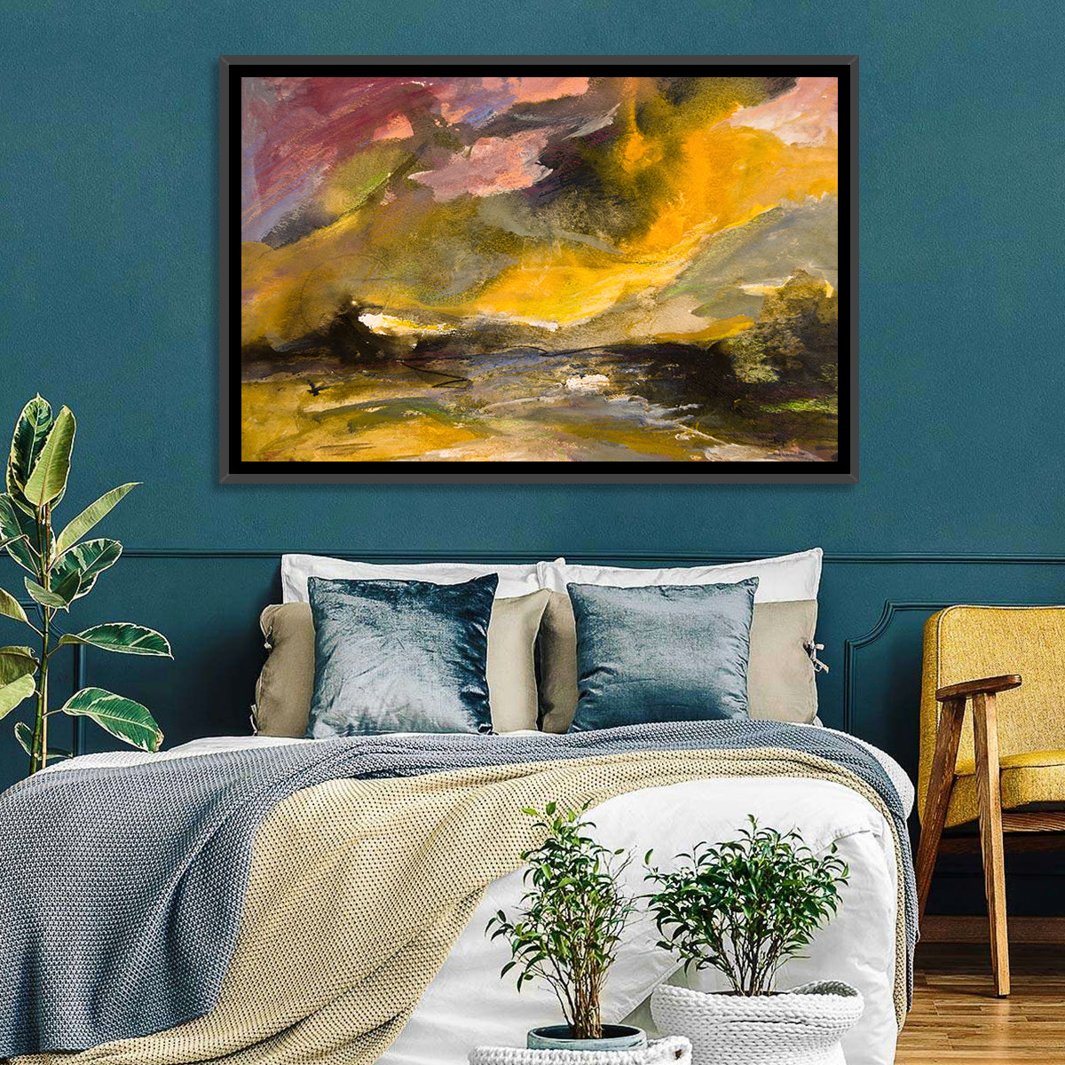 Coastal Storm Over Distant Water Wall Art in a room, landscape