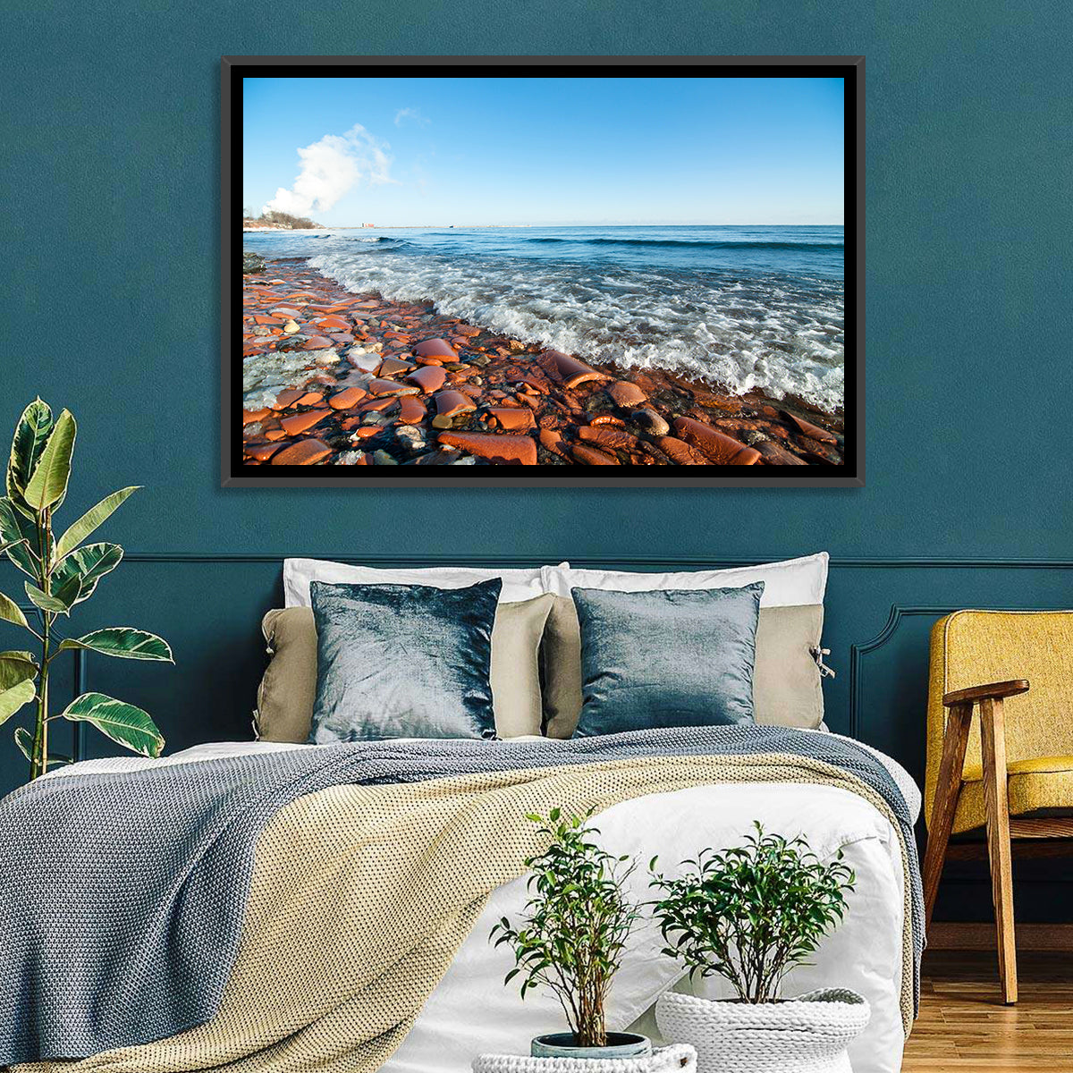 Lake Ontario Terracotta Shoreline Wall Art in a room, landscape