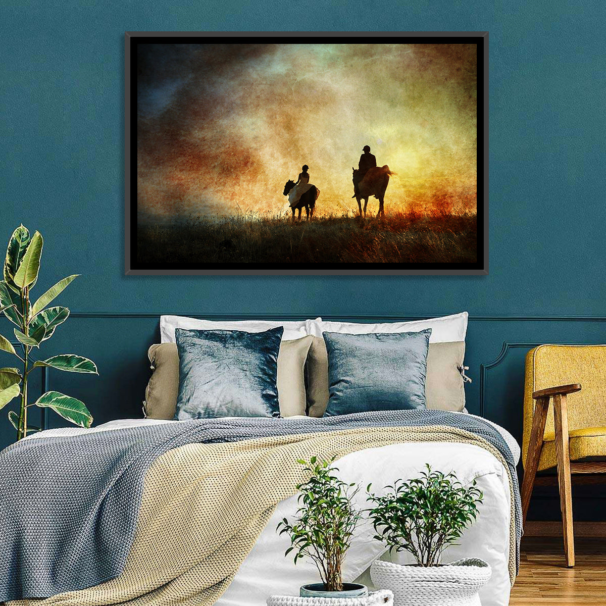 Silhouetted Horse Riders at Sunset Wall Art