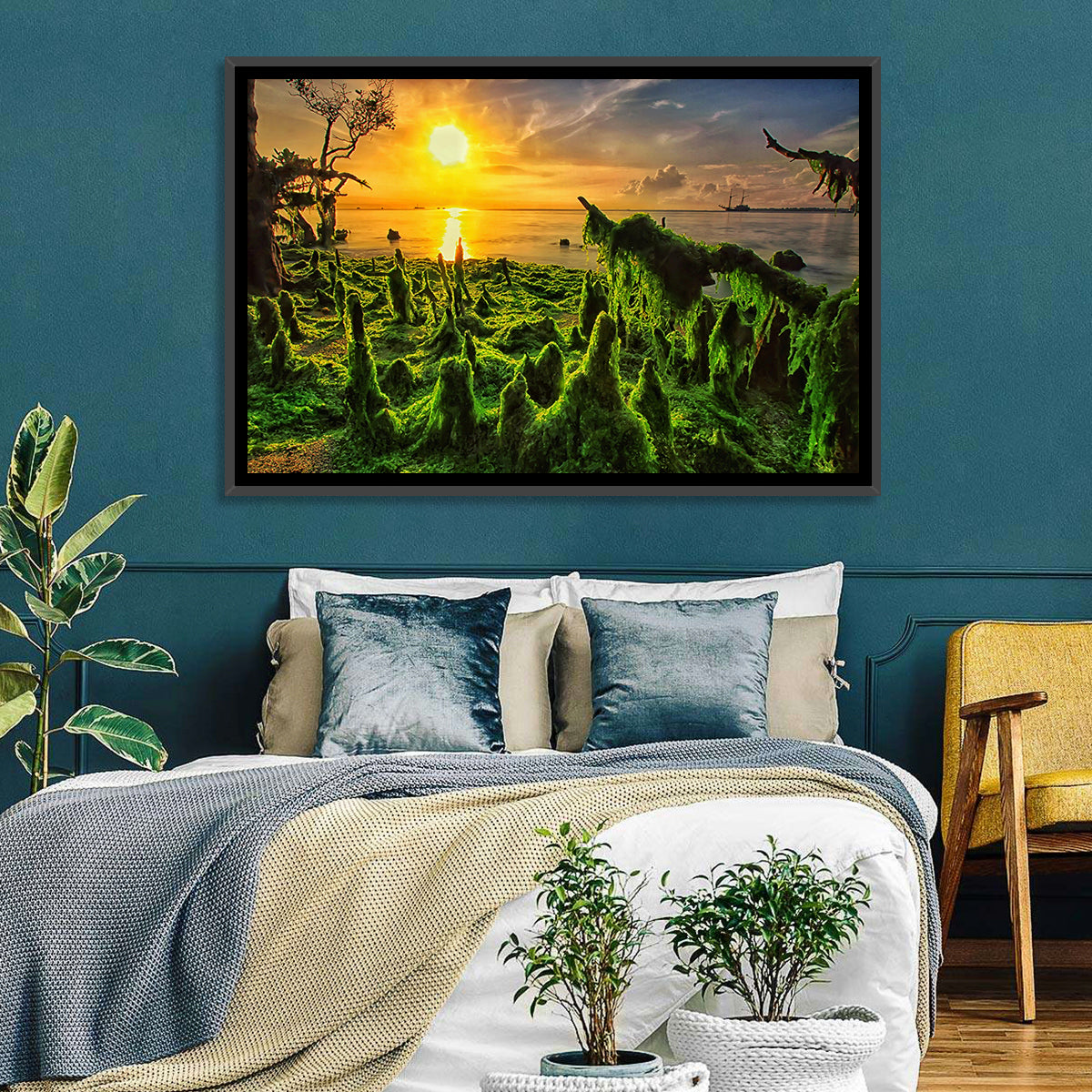 Mangrove Roots at Sunset Wall Art in a room, landscape