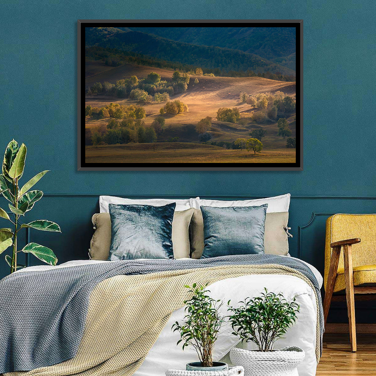 Bashang Plateau Golden Hour Wall Art in a room, landscape