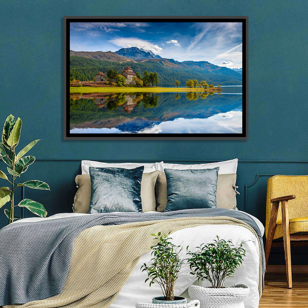 Lake Silvaplana with Crap Da Sass Wall Art in a room, landscape