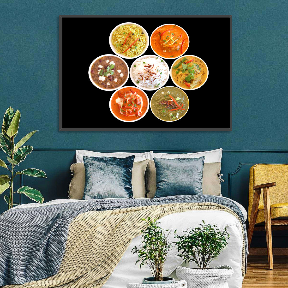 Six Indian Curry Bowls Wall Art in a room, landscape