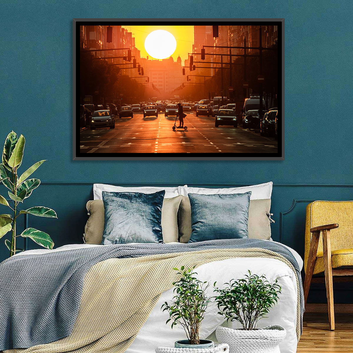 Valencia Port Avenue at Dusk Wall Art in a room, landscape