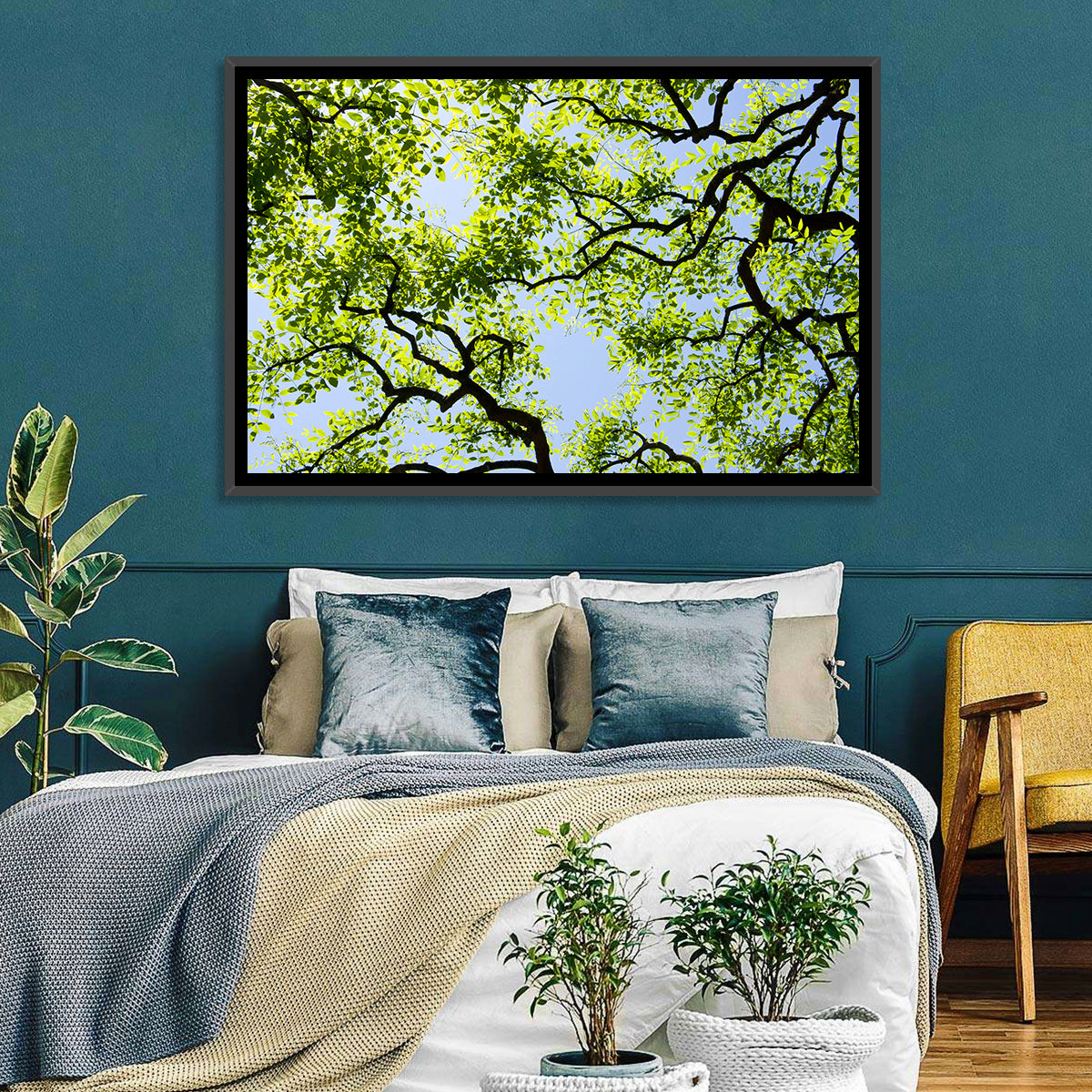 Sunlit Tree Canopy Wall Art in a room, landscape