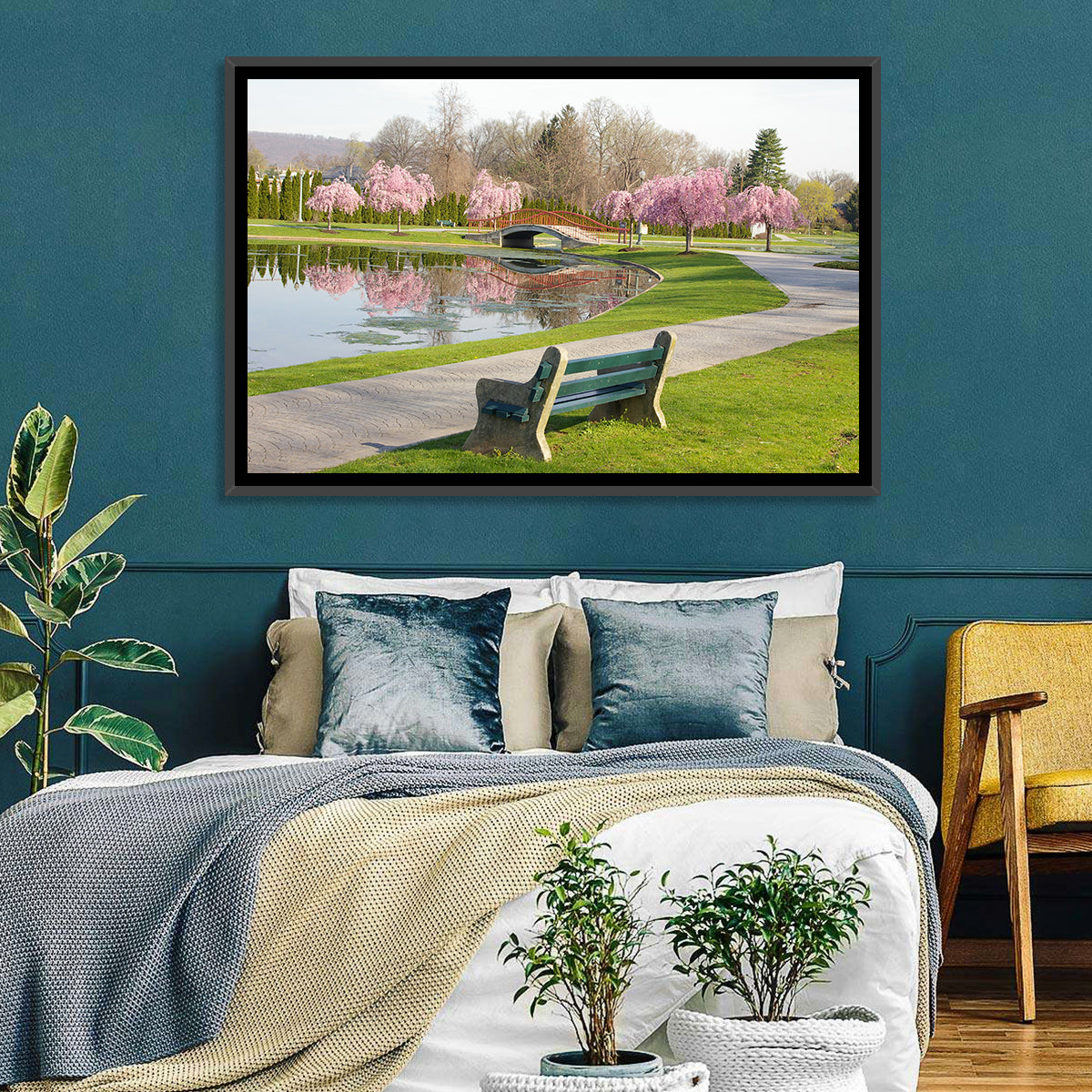 Harrisburg Park Cherry Blossoms Wall Art in a room, landscape