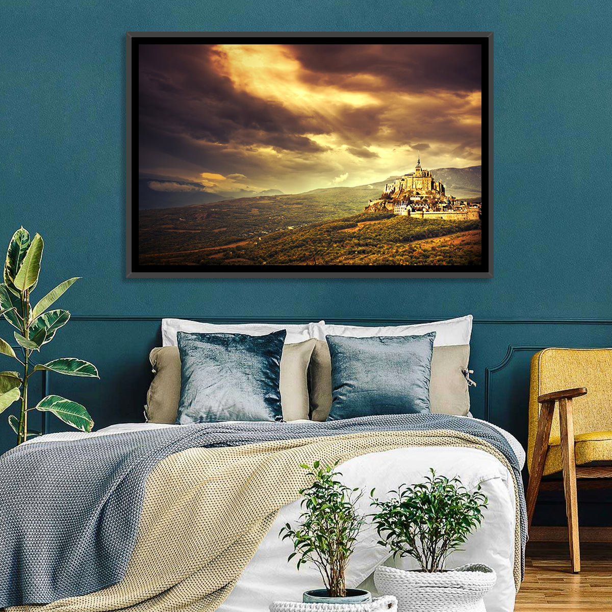 Mont-saint-michel Castle at Dusk Wall Art in a room, landscape
