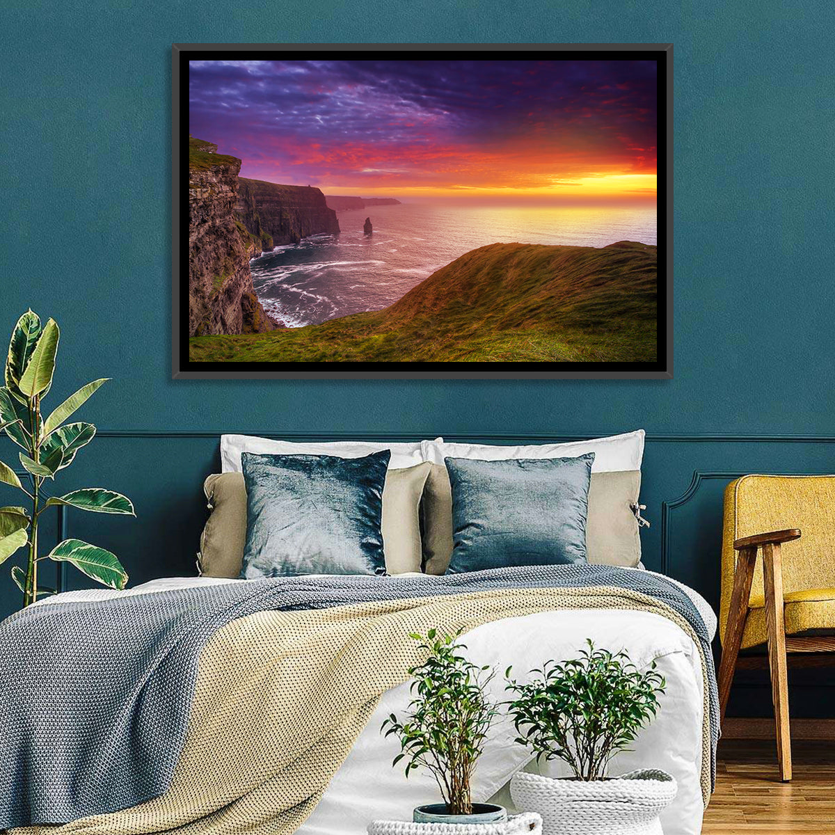 Cliffs of Moher Sea Stack at Sunset Wall Art in a room, landscape