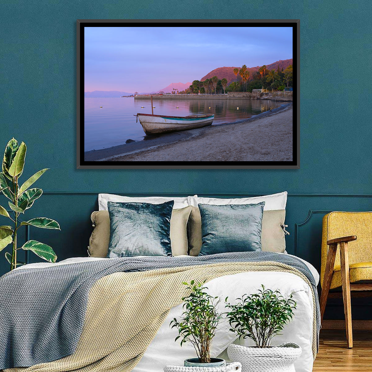 Lake Chapala Shoreline at Dusk Wall Art in a room, landscape