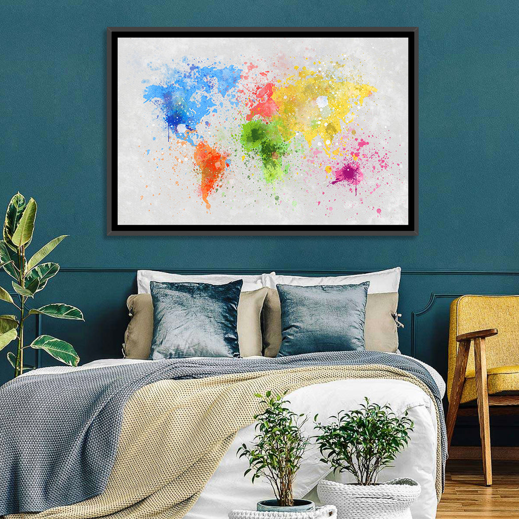 Vibrant Watercolor World Map Wall Art