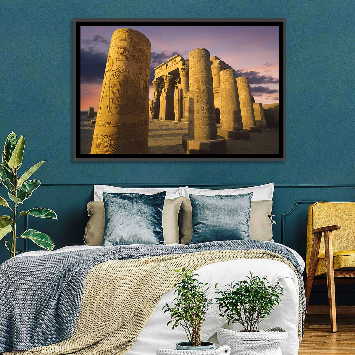 Kom Ombo Temple Pillars at Sunset Wall Art in a room, landscape