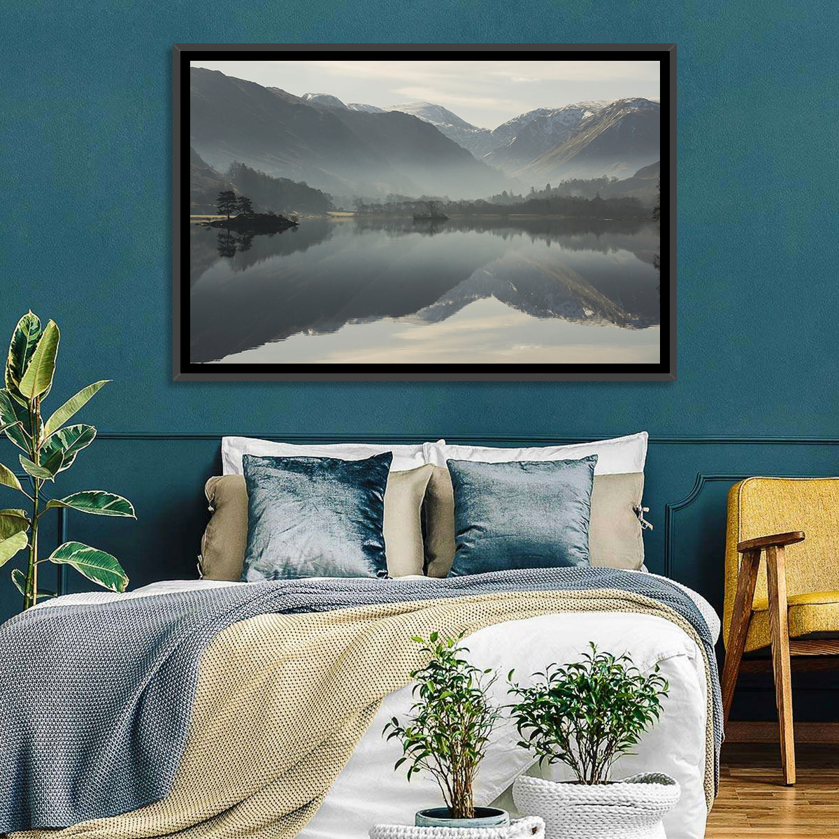 Lake Ullswater Morning Mist Wall Art in a room, landscape