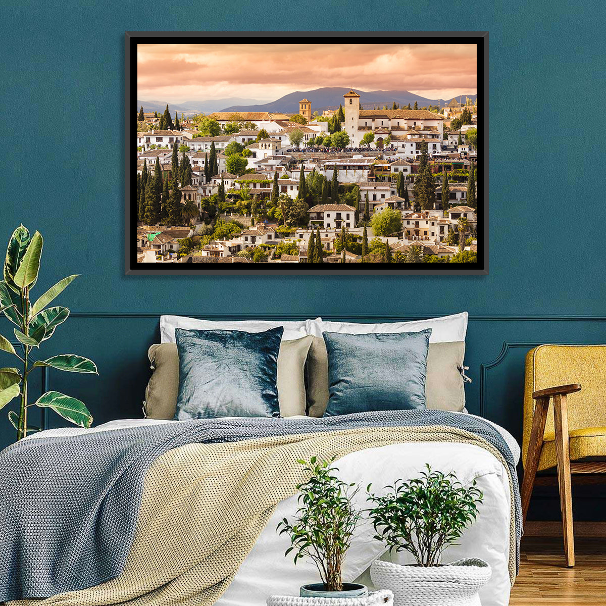 Granada Albaicín Sunset Cityscape Wall Art in a room, landscape