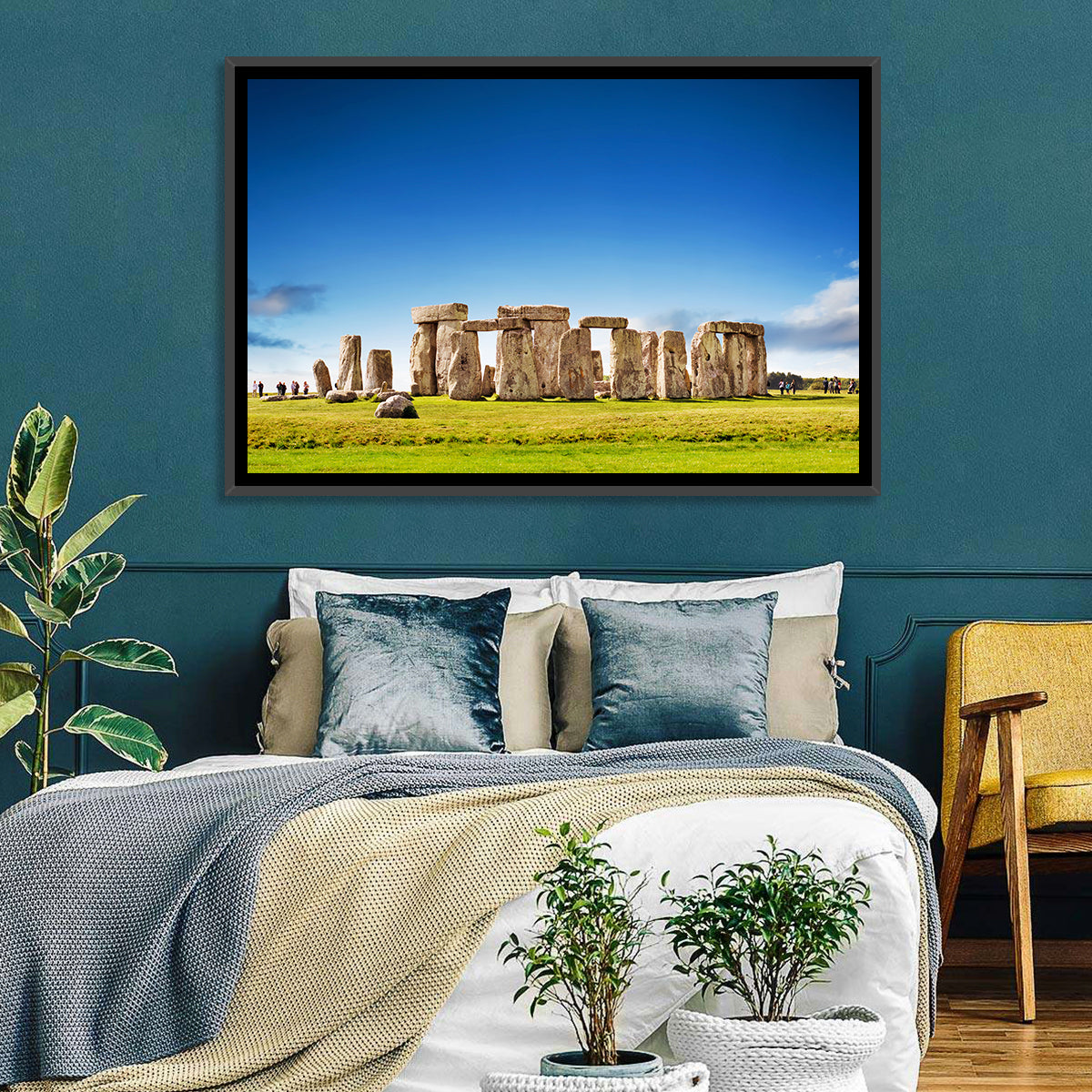 Stonehenge Under Blue Sky Wall Art in a room, landscape
