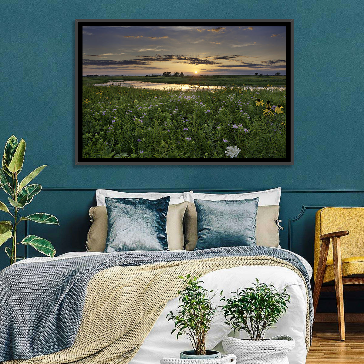 Illinois Fields Sunset Wall Art in a room, landscape