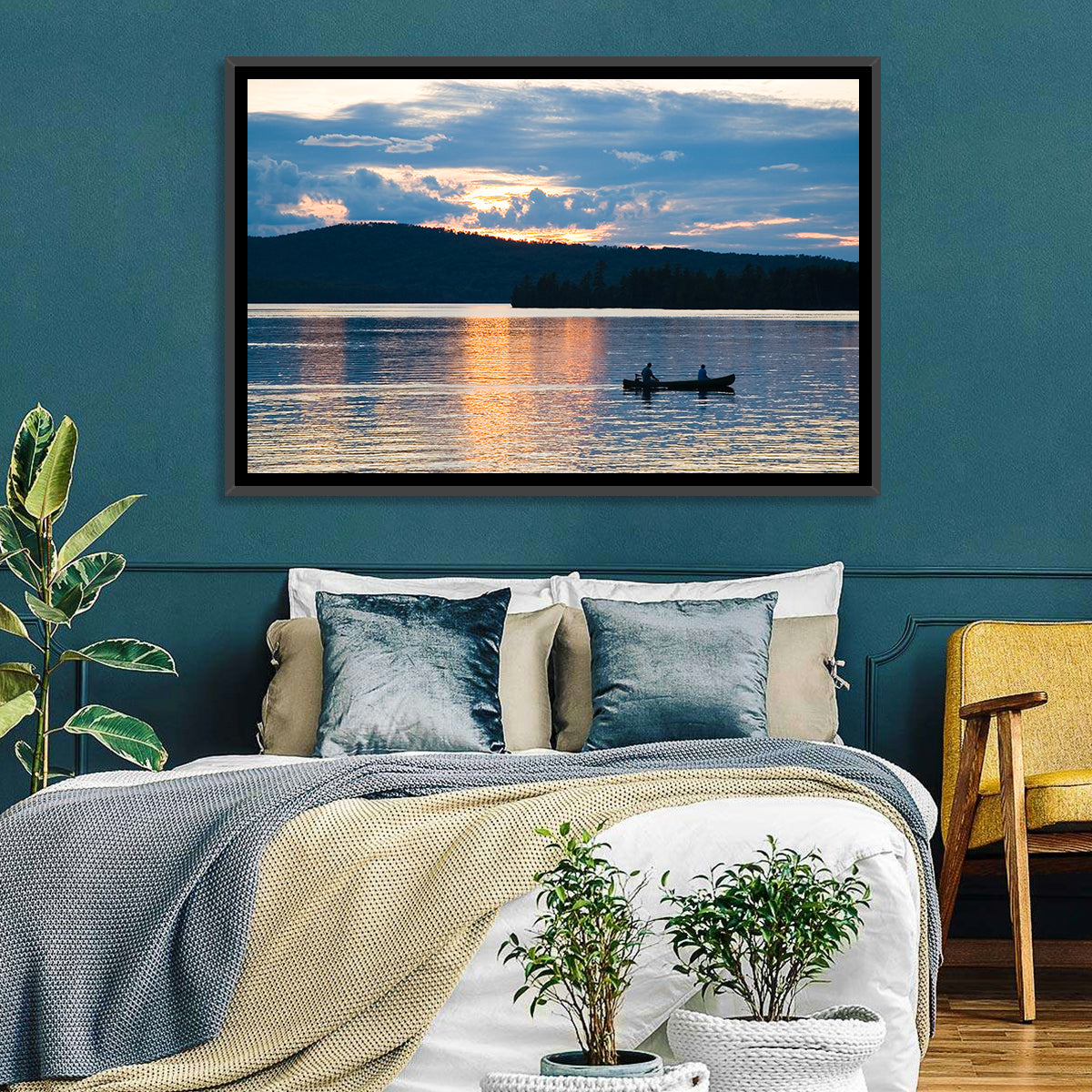 Moosehead Lake Sunset Wall Art in a room, landscape