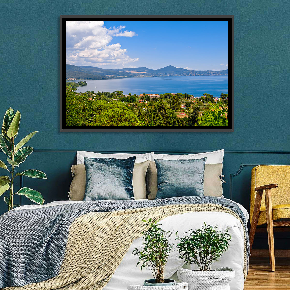 Lake Bracciano View Wall Art in a room, landscape