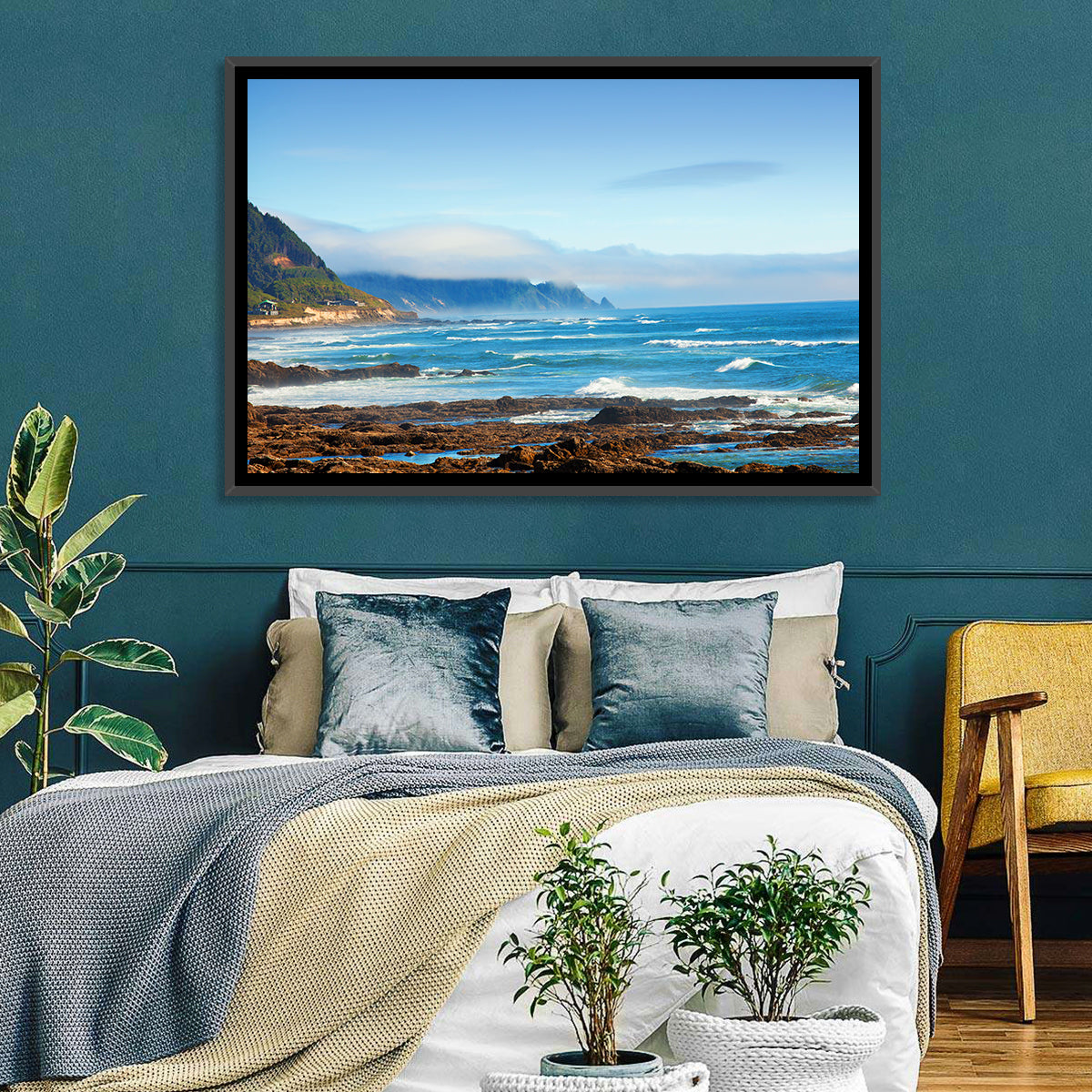 Misty Oregon Coast Tide Pools Wall Art in a room, landscape