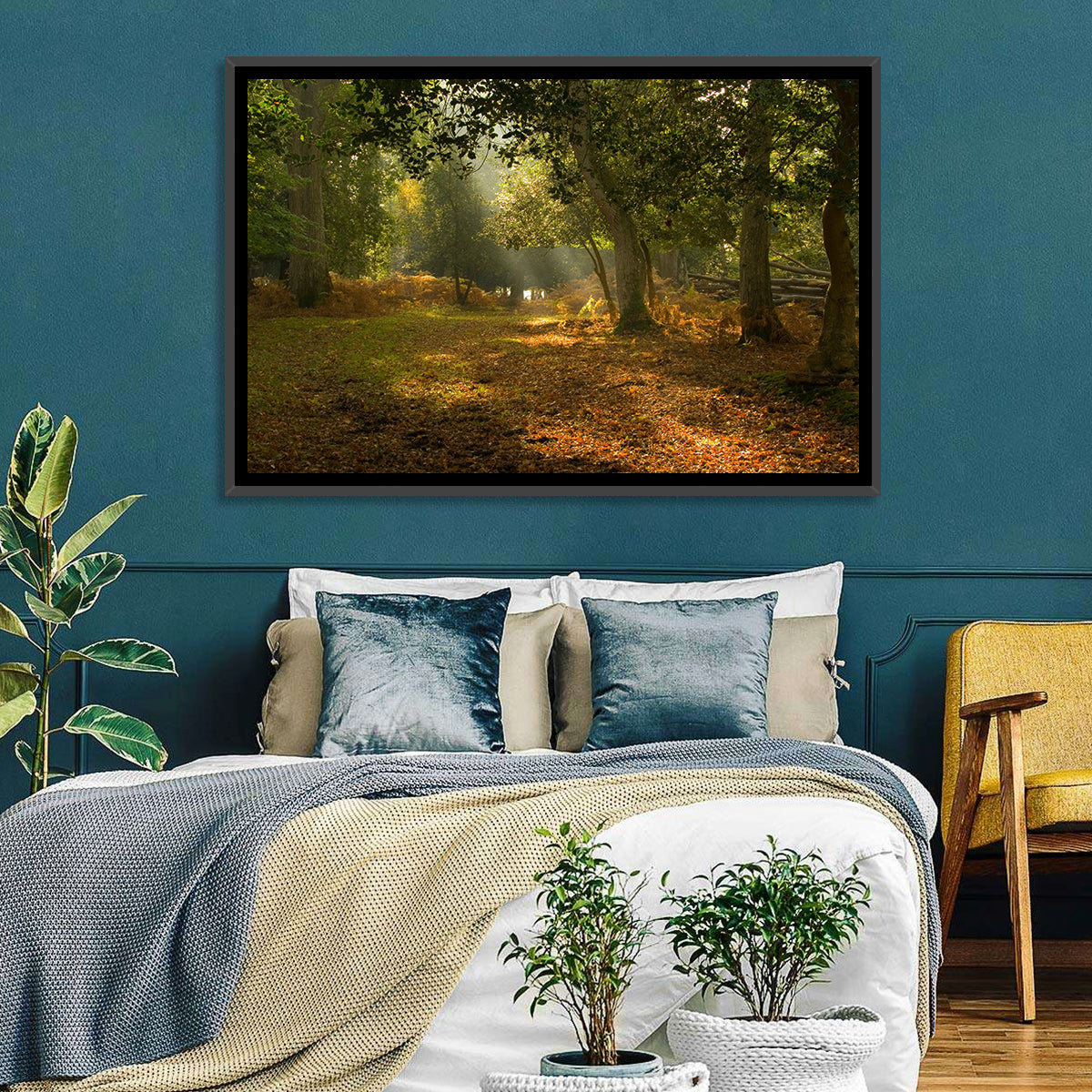 Autumn Forest Path, Hampshire Wall Art in a room, landscape