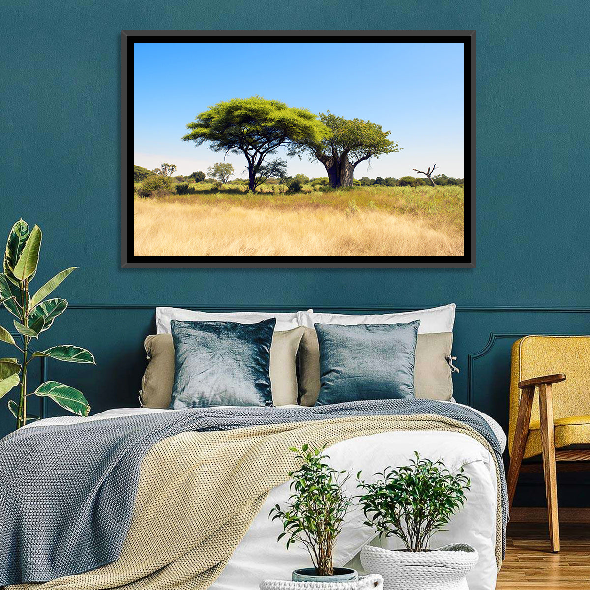 Acacia and Baobab Trees Wall Art in a room, landscape