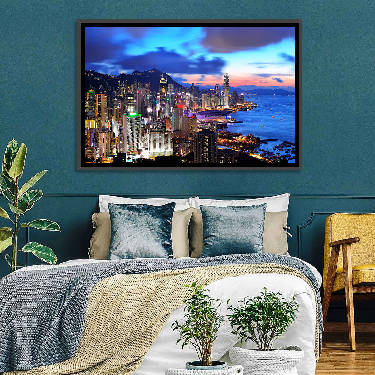 Victoria Harbour Skyline, Hong Kong Wall Art in a room, landscape