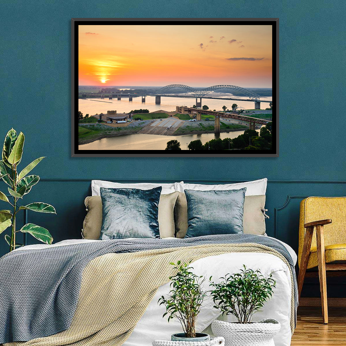 Hernando De Soto Bridge at Sunset Wall Art in a room, landscape