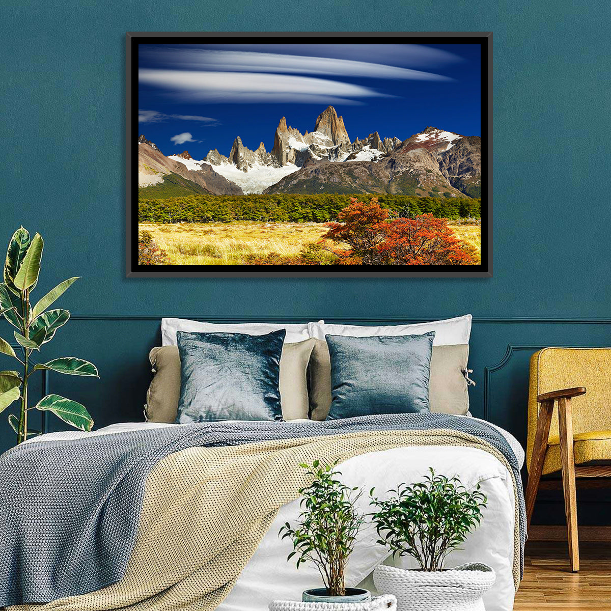 Fitz Roy Peaks, El Chaltén Wall Art in a room, landscape