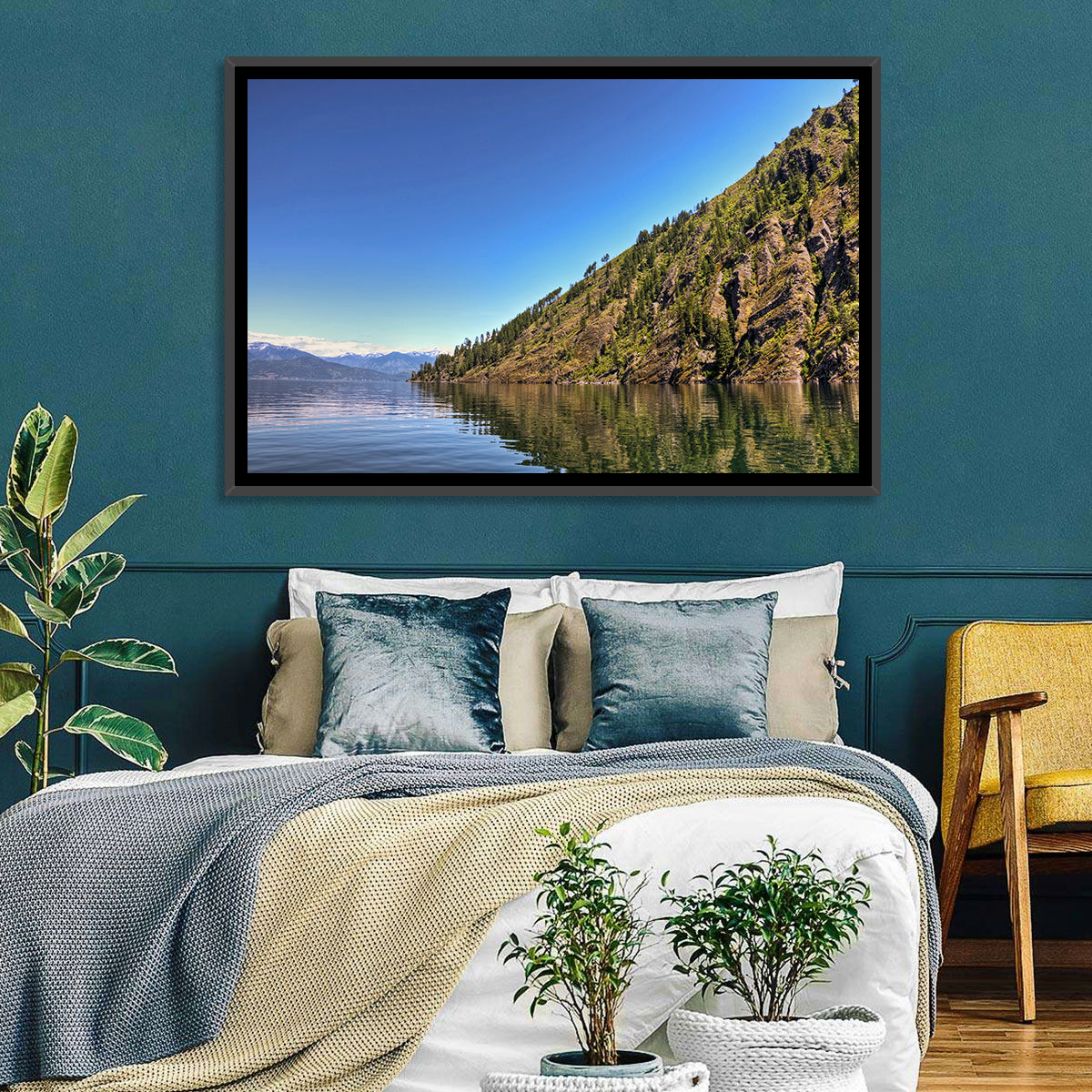 Monarch Mountains Lake Wall Art in a room, landscape
