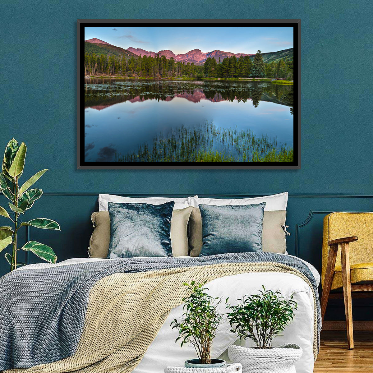 Sprague Lake Reflection Wall Art in a room, landscape