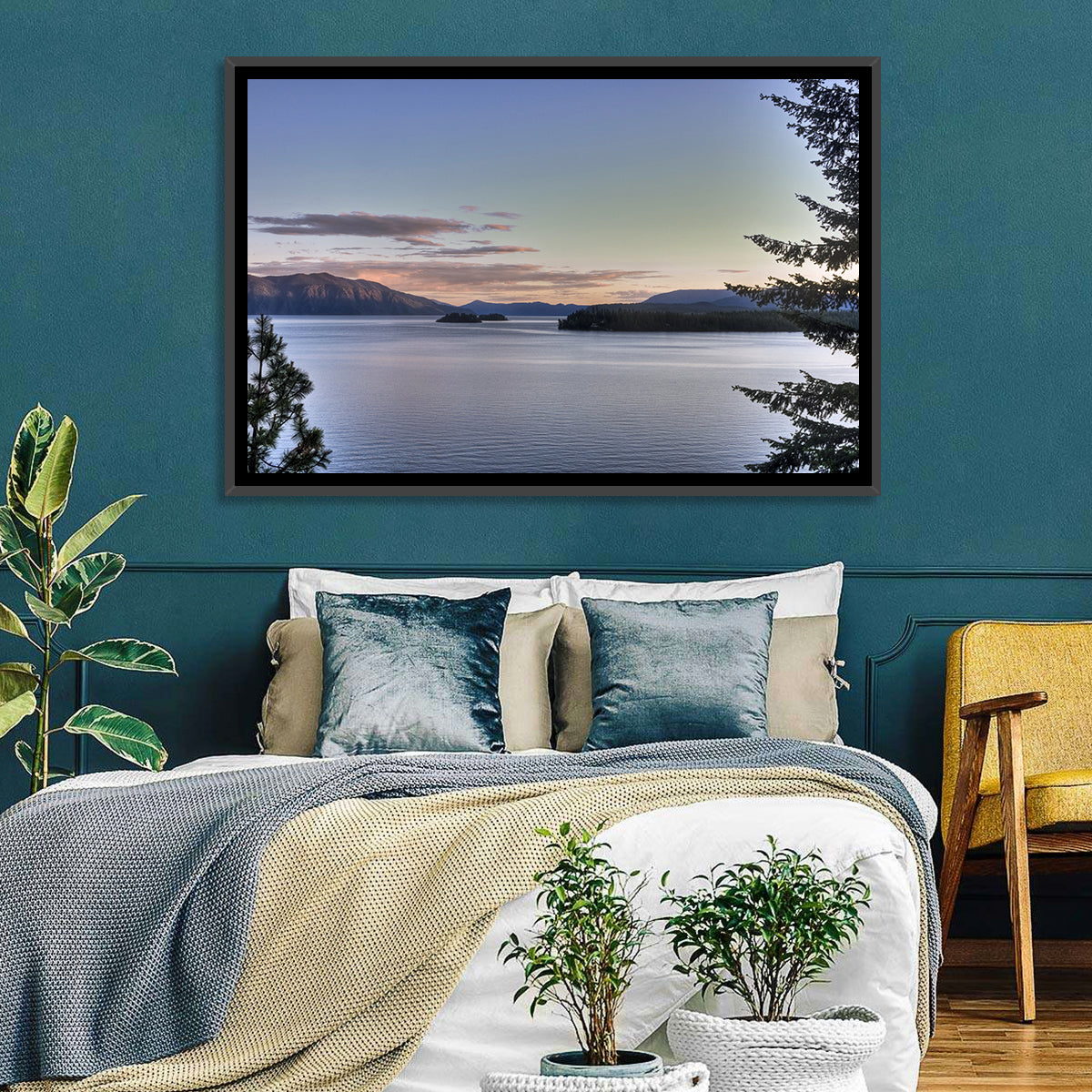 Lake Pend Oreille at Dusk Wall Art in a room, landscape