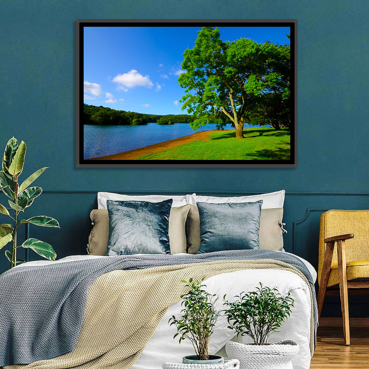 Lake Ippeki Solitary Tree Wall Art in a room, landscape