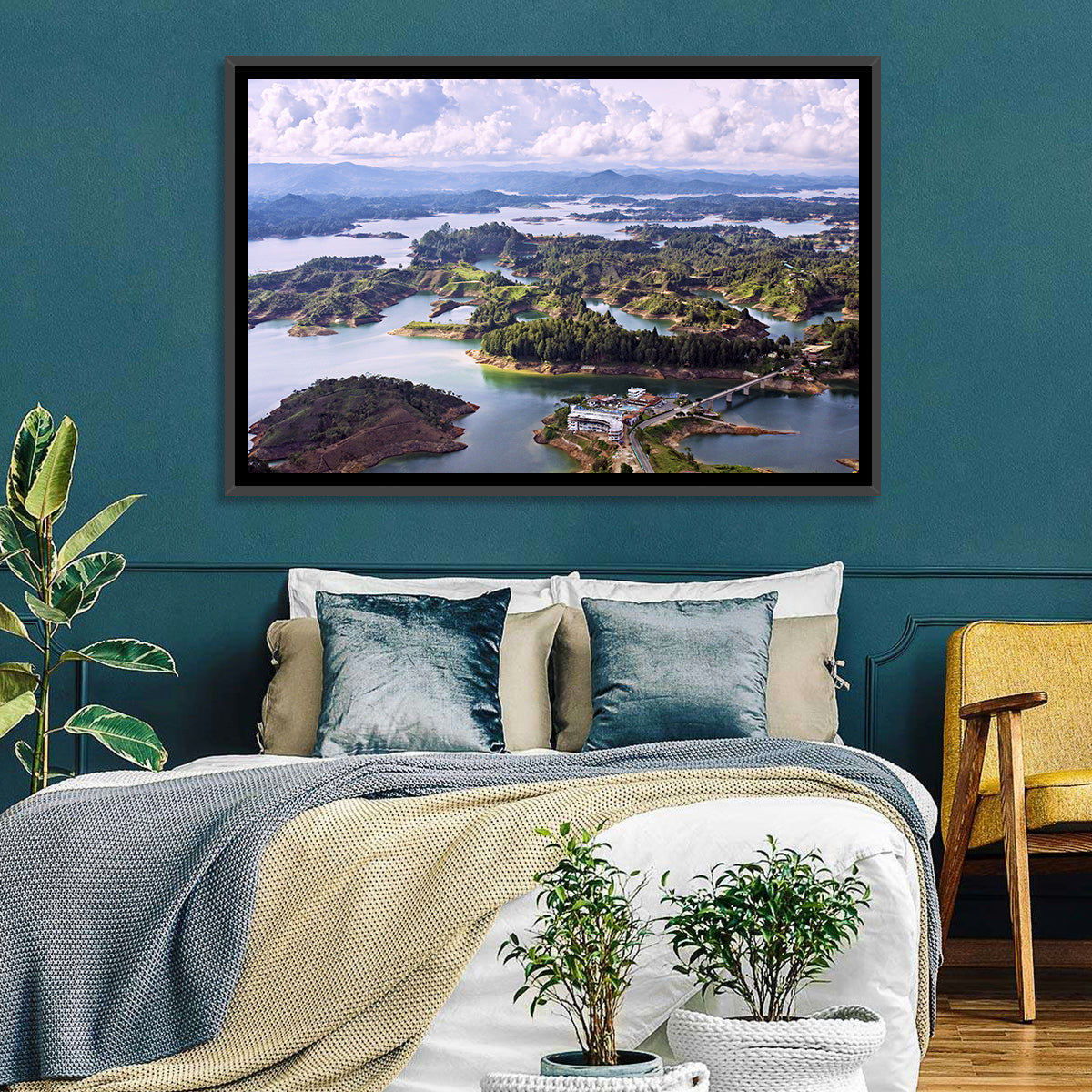 Guatapé Reservoir Aerial View Wall Art in a room, landscape