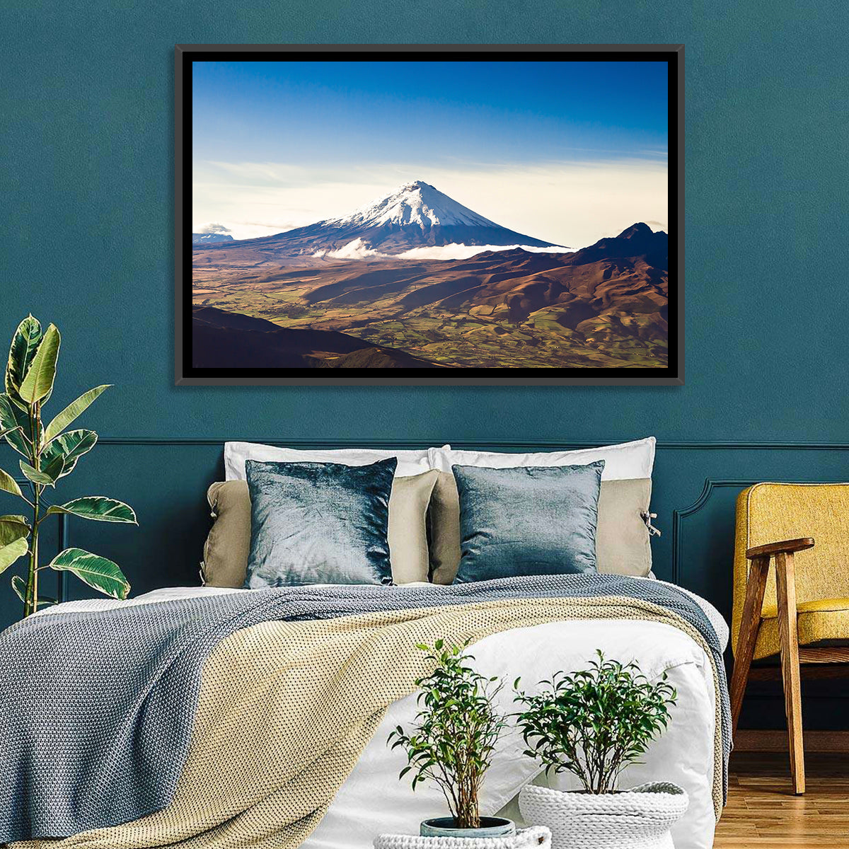 Cotopaxi Volcano Landscape Wall Art in a room, landscape