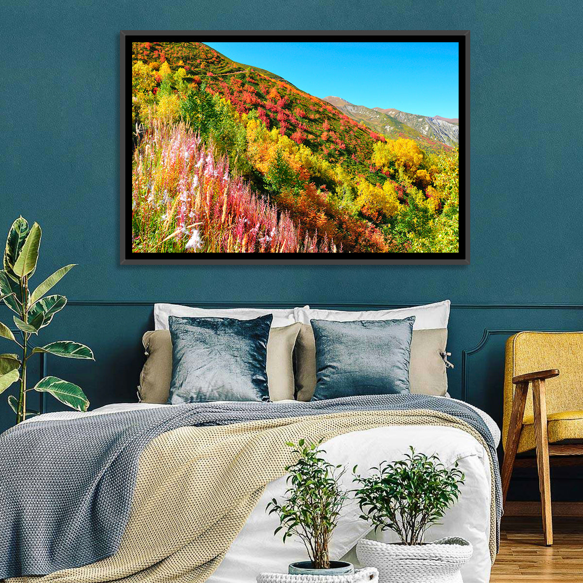 Svaneti Autumn Mountain Landscape Wall Art in a room, landscape