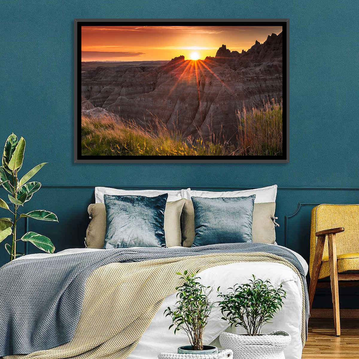 Badlands National Park Sunset Wall Art in a room, landscape