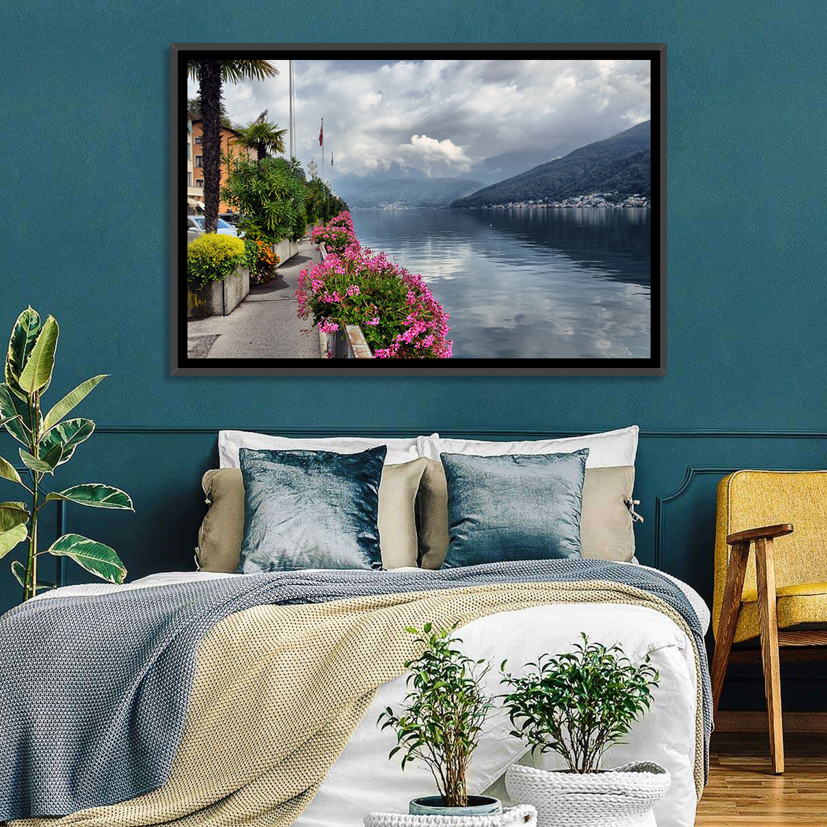 Lake Lugano Floral Walkway Wall Art in a room, landscape