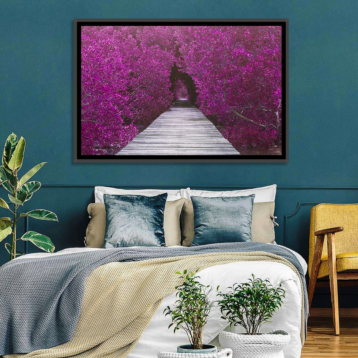 Magenta Mangrove Pathway Wall Art in a room, landscape