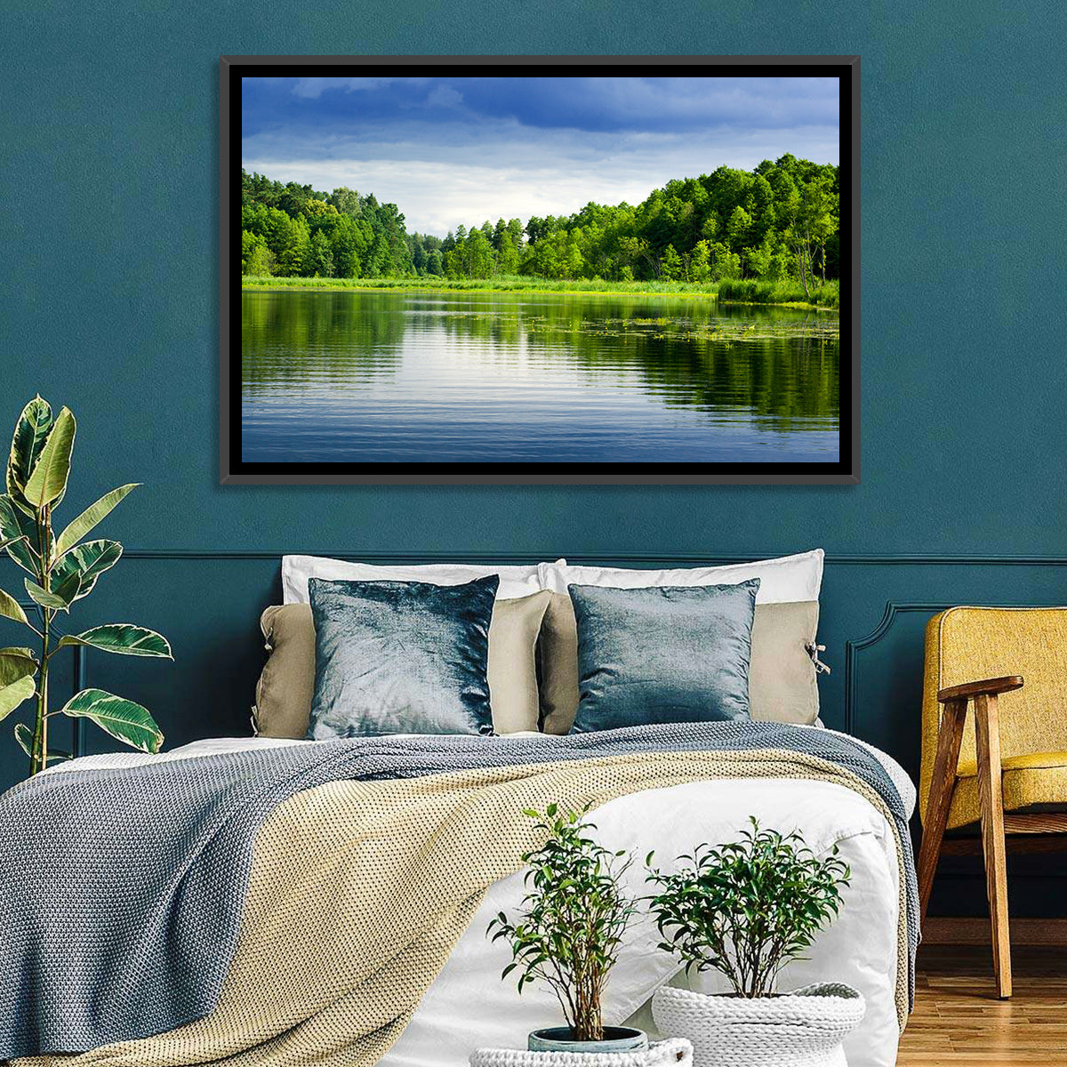 Mazury Forest Lake Wall Art in a room, landscape