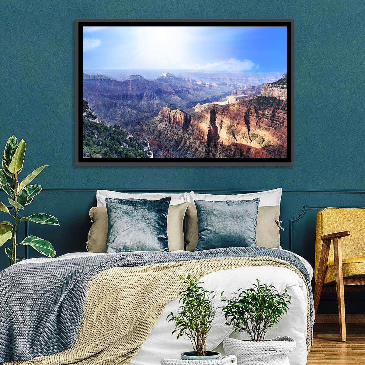 Grand Canyon Sunlit Vista Wall Art in a room, landscape