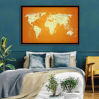 Vintage Orange World Map Wall Art