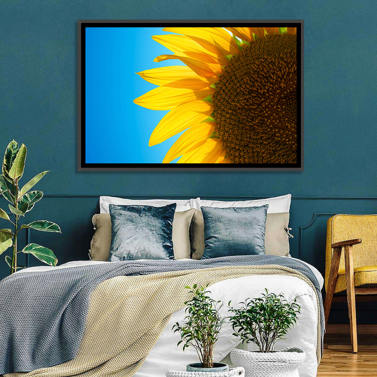 Sunflower Close-up Wall Art in a room, landscape