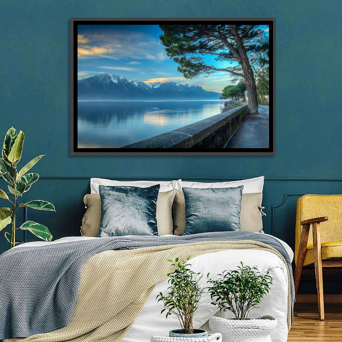 Lake Geneva View from Montreux Wall Art in a room, landscape