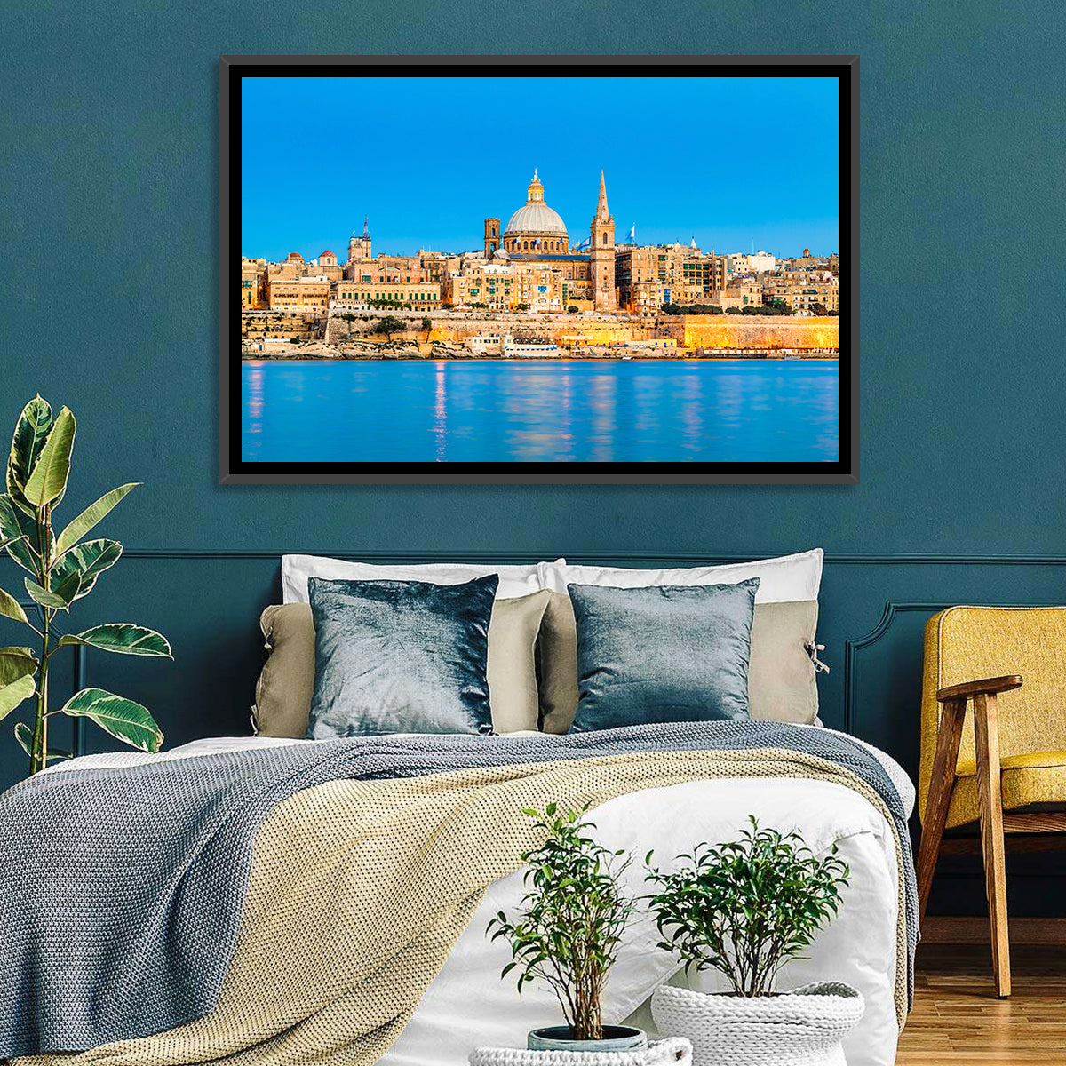 Valletta Waterfront Skyline Wall Art in a room, landscape