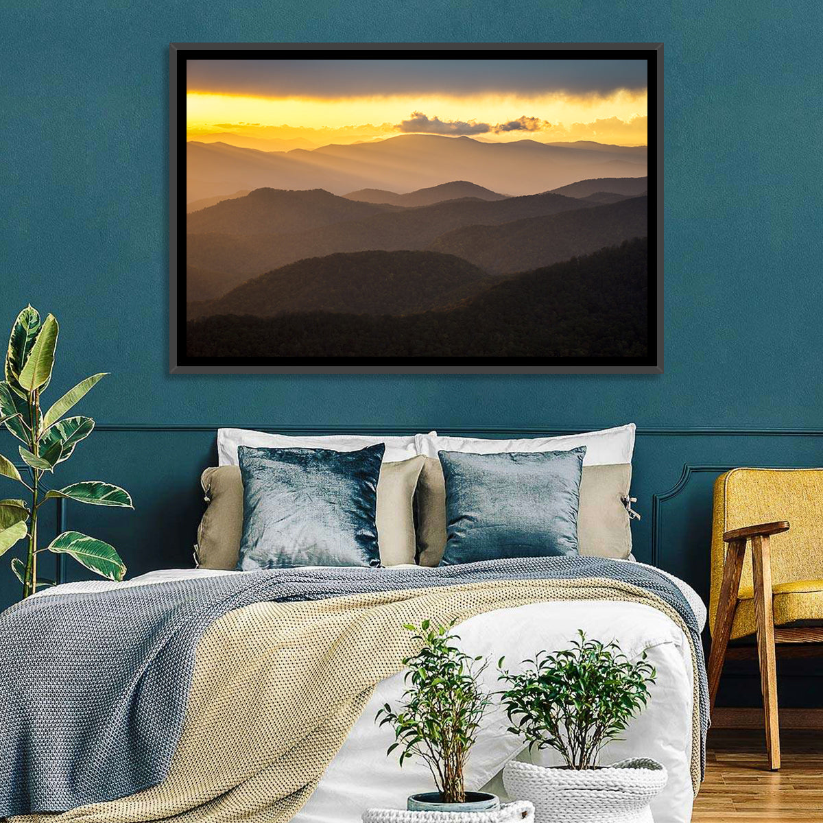 Southern Appalachian Sunset Wall Art in a room, landscape