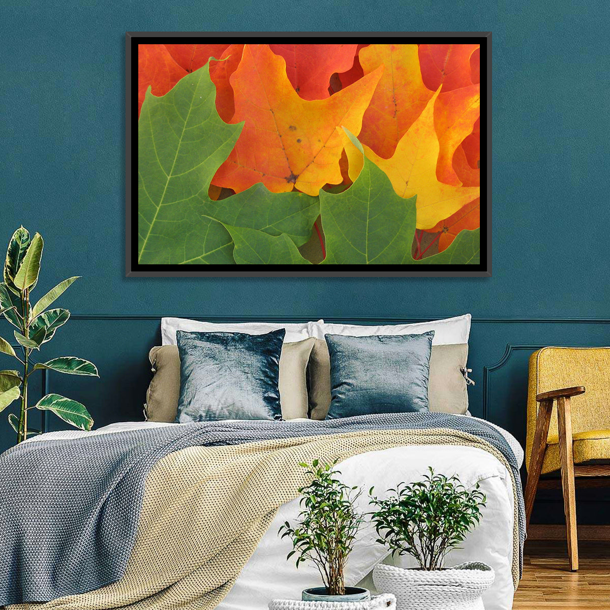 Autumn Maple Leaves Wall Art in a room, landscape