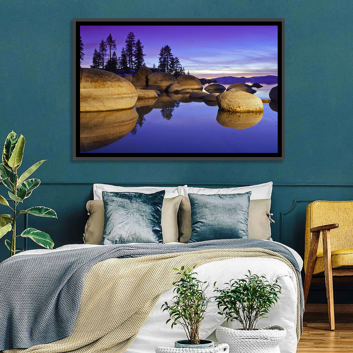 Lake Tahoe Twilight Wall Art in a room, landscape