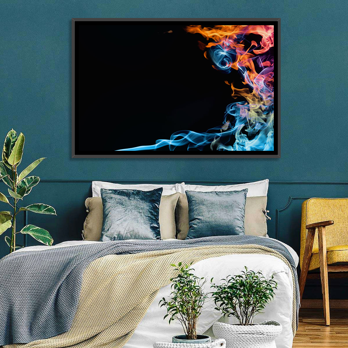 Glowing Flame Abstract Wall Art in a room, landscape