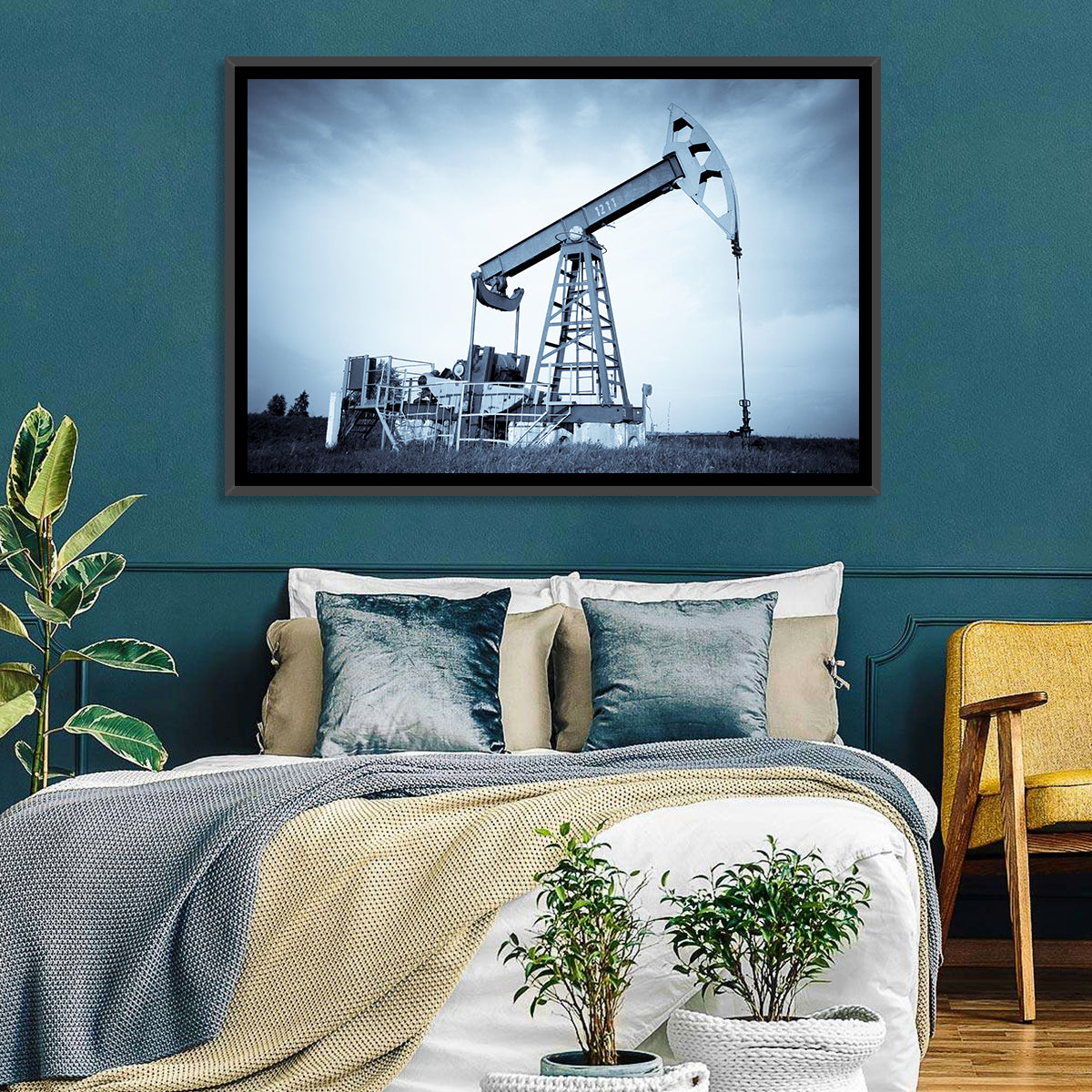 Oil Pump Jack 1211 Wall Art in a room, landscape