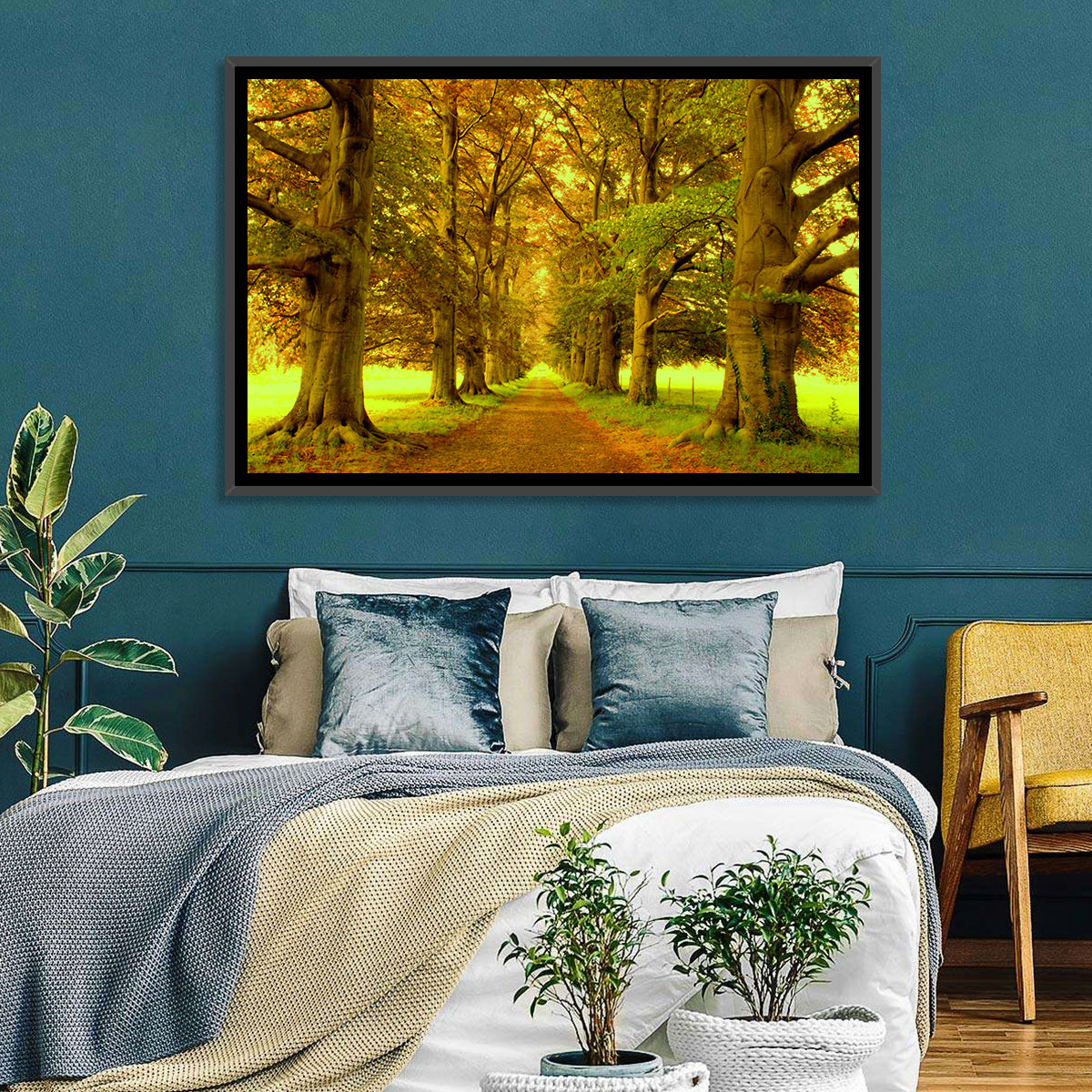 Beech Tree Lane at Golden Hour Wall Art in a room, landscape